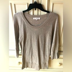Women’s Loft Tan Sweater with buttons on 3/4 sleeves. Medium Petite.